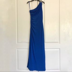 Lauren Ralph Blue One Shoulder Evening Gown Dress